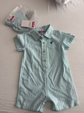 Wrangler Mint Green Striped Baby Short-Sleeve Romper